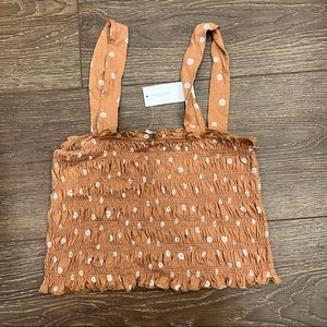 NWT American Eagle Cropped Tank Top Smocked Floral Burnt Orange Rust